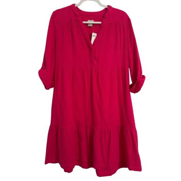 Chico's NWT Women's S Chic Beach Oversized Gauze Babydoll Tiered Ruffle Dress - Picture 1 of 10